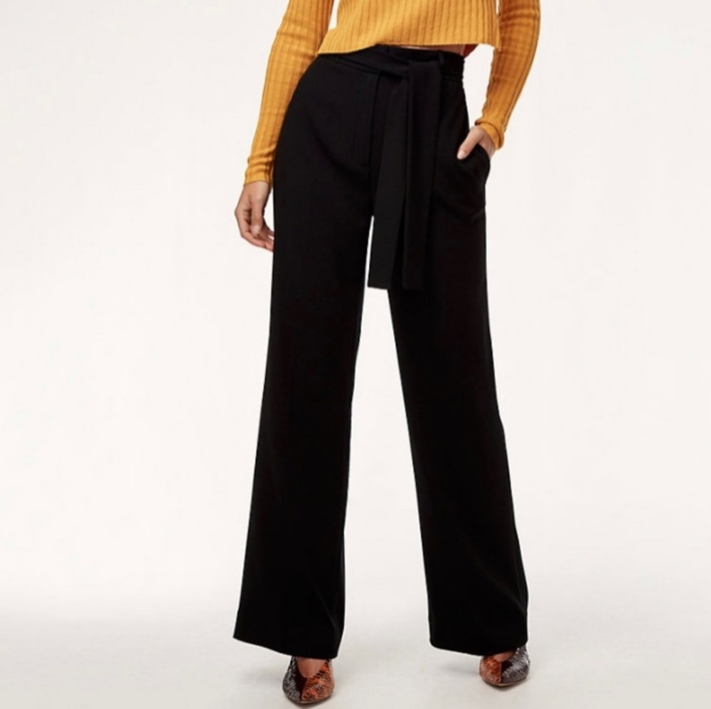 Aritzia Black Wide-Leg Tie-Waist Trousers